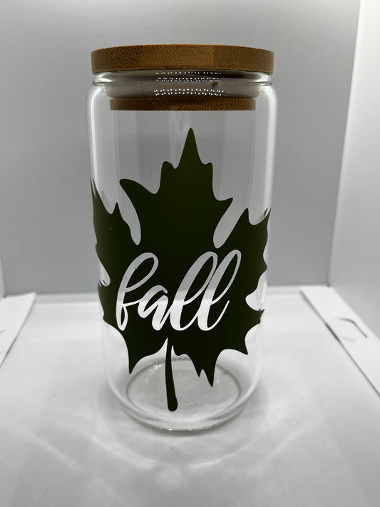 Fall Green Leaf Glass Cans