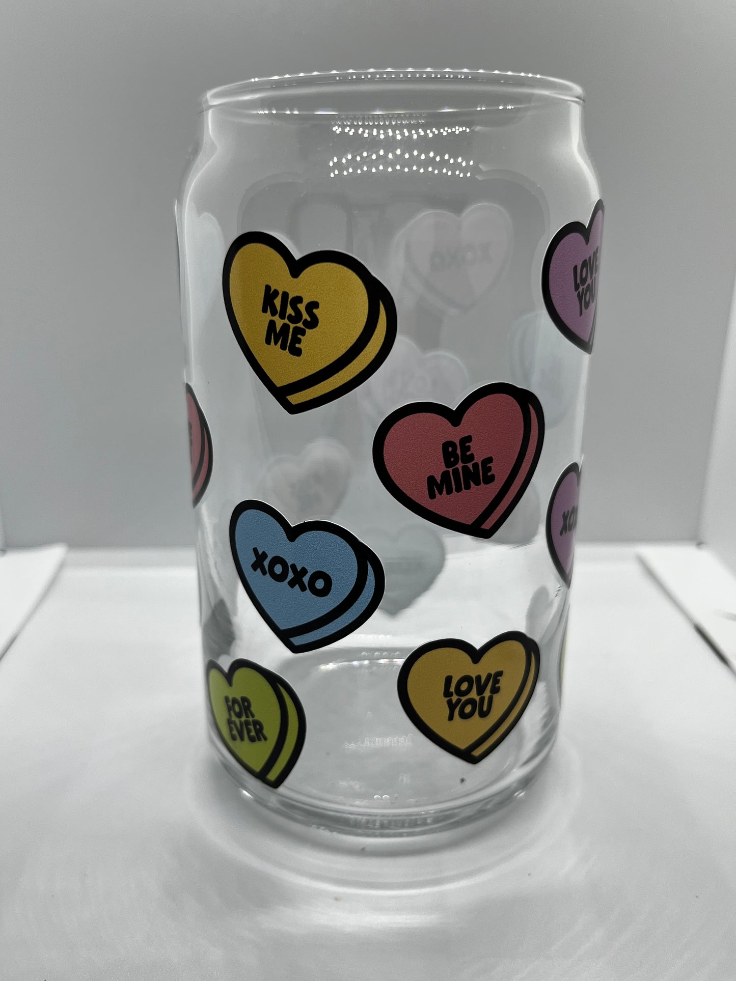 Candy Hearts Glass Can Libbey