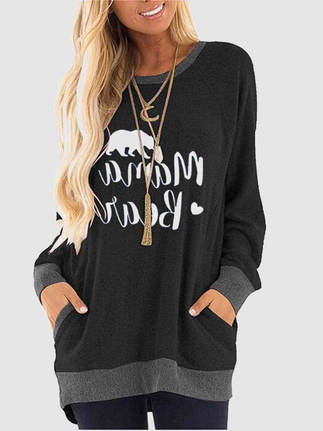 Graphic Round Neck Sweatshirt with Pockets