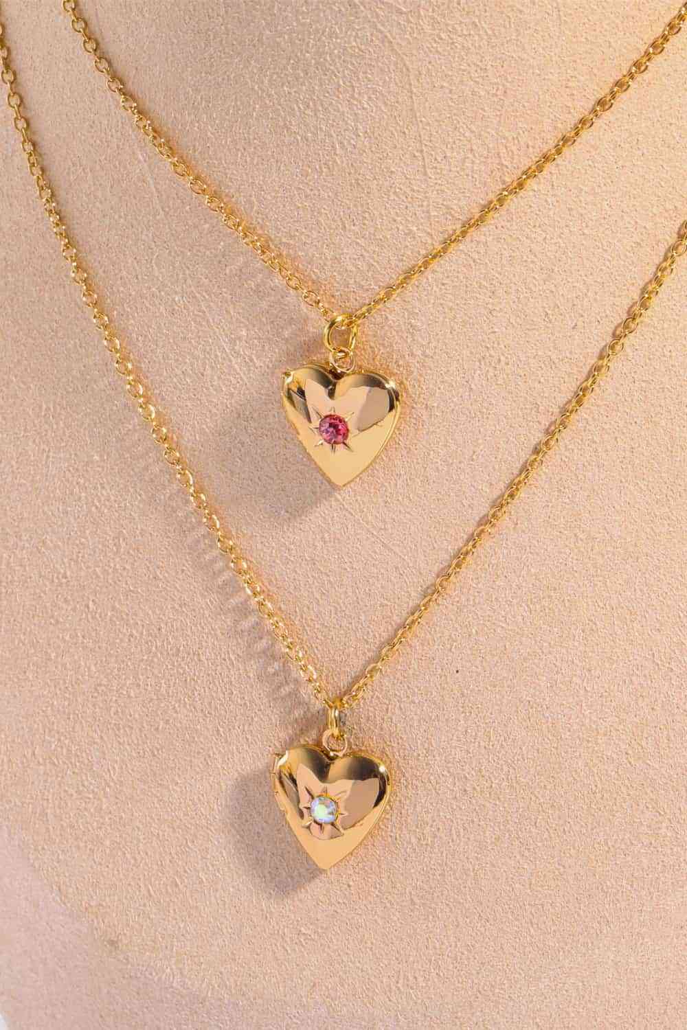 Zircon Heart Shape 14K Gold-Plated Pendant Necklace