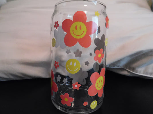 Smiling Flowers Glass Can Libbey