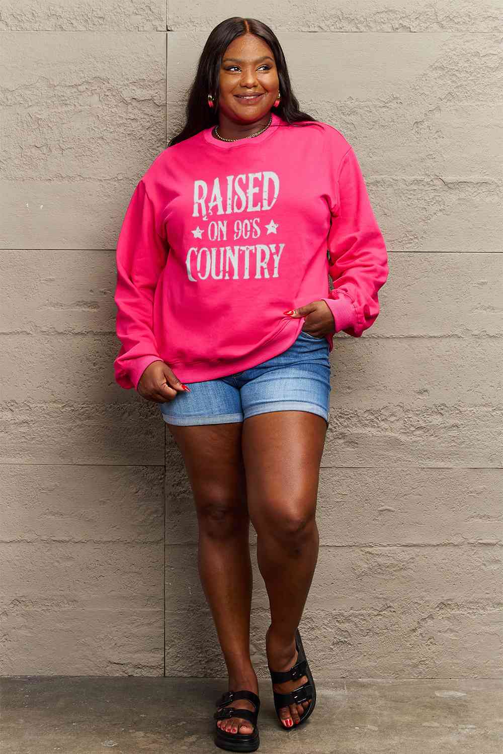 Simply Love Full Size RAISED ON 90'S COUNTRY Graphic Sweatshirt